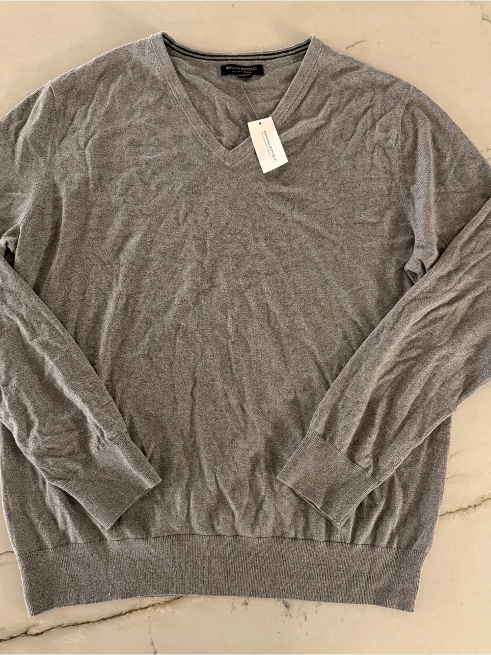 Banana Republic Mens Luxury Blend Silk Cotton Cash V-Neck Sweater Gray NWT Sz XL